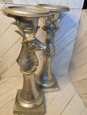 Reindeer Candle Holders Silver/Gold Painted Set Of 2